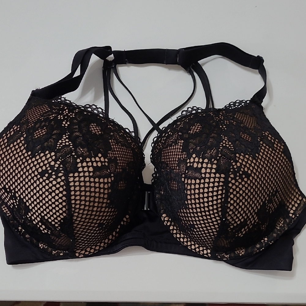 Ambrielle Black Lace over Tan Lightly Lined Full Coverage Underwire Bra 40DD